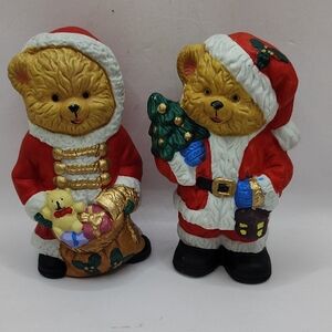 Pair of Porcelain Mr & Mrs Claus, Bear Santa Figurines Holiday Decor 4.5"
